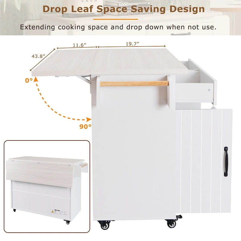 43.8W Kitchen Island with Trash Can Storage Cabinet